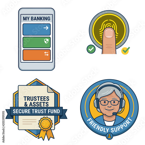 Tableau sur toile Secure banking interface showcases biometric authentication and friendly support