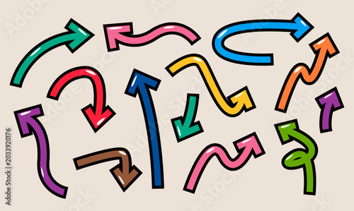 Collection of arrows in different. Colorful vector illustration