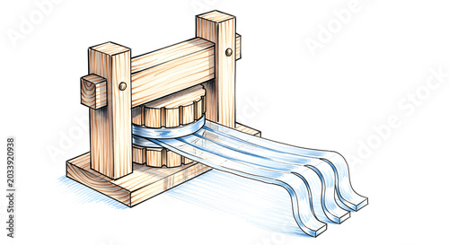 Vintage wooden press machine for traditional paper making