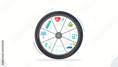 Bicycle Wheel Icons Illustrate Sustainable Living and Energy Sources