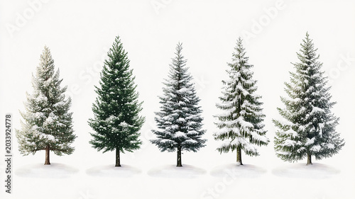 Collection of christmas Trees with Snow isolated on transparent or white background