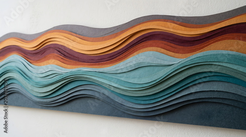 Textured wavy layers of earth tones and teal with wall art paper art abstract