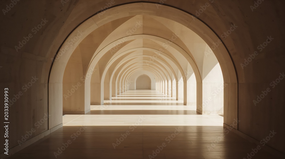 Obraz premium Long arched corridor forming infinite perspective view