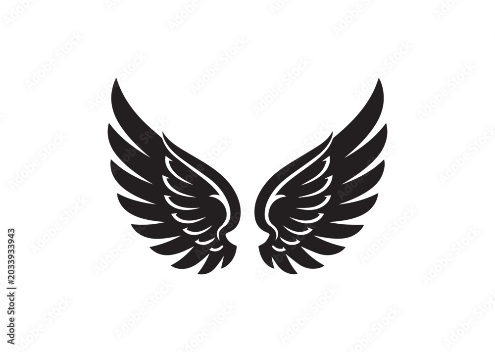 Fototapeta premium Elegant Angel Wings Silhouette Vector Illustration, Heavenly Wing Icon Design