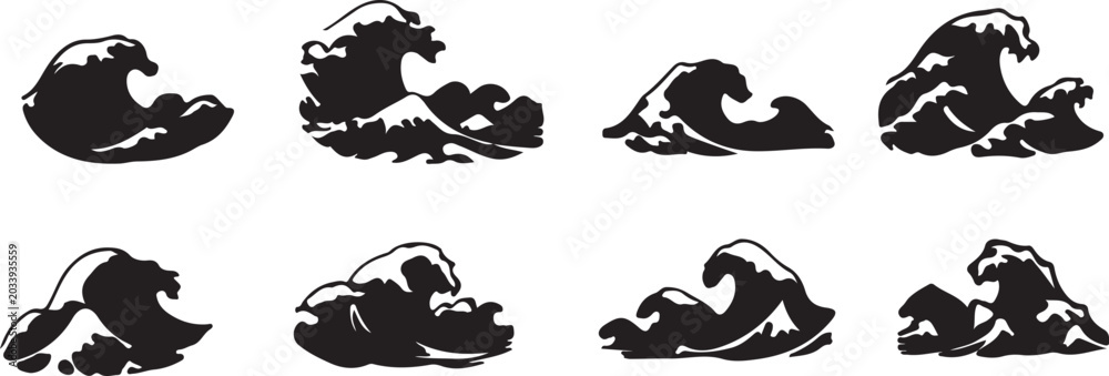 Fototapeta premium Black wave silhouette set