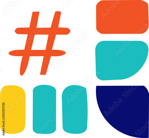 Hashtag Bar Chart Social Media Analytics Icon Bold Flat Vector