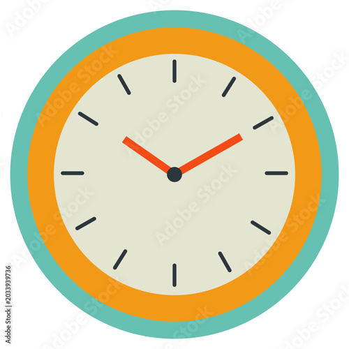 Tablou pe pânză Round wall clock with orange and teal rim, timekeeping device vector design