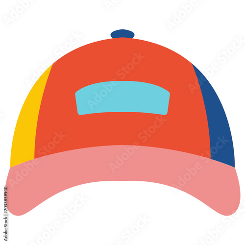 Red and blue trucker cap with mesh back, casual headwear accessory vector illustration design.