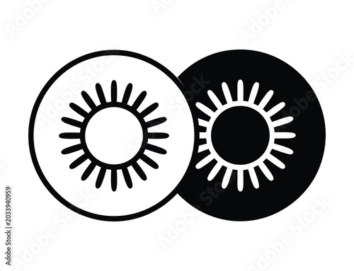 Black and white interlocking sunburst circle icons minimalist graphic