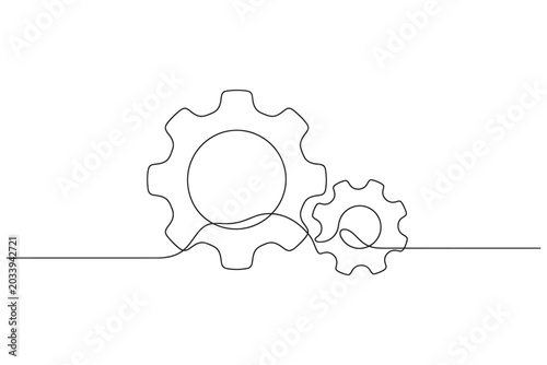 Foto Single continuous line drawing of gear wheel in minimalist outline style, Ideal