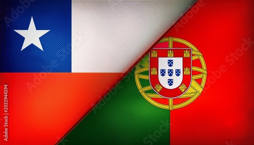 chile flag and portugal flag on each side background