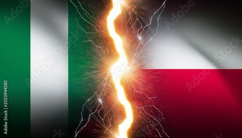 thunder lightning between nigeria flag and poland flag