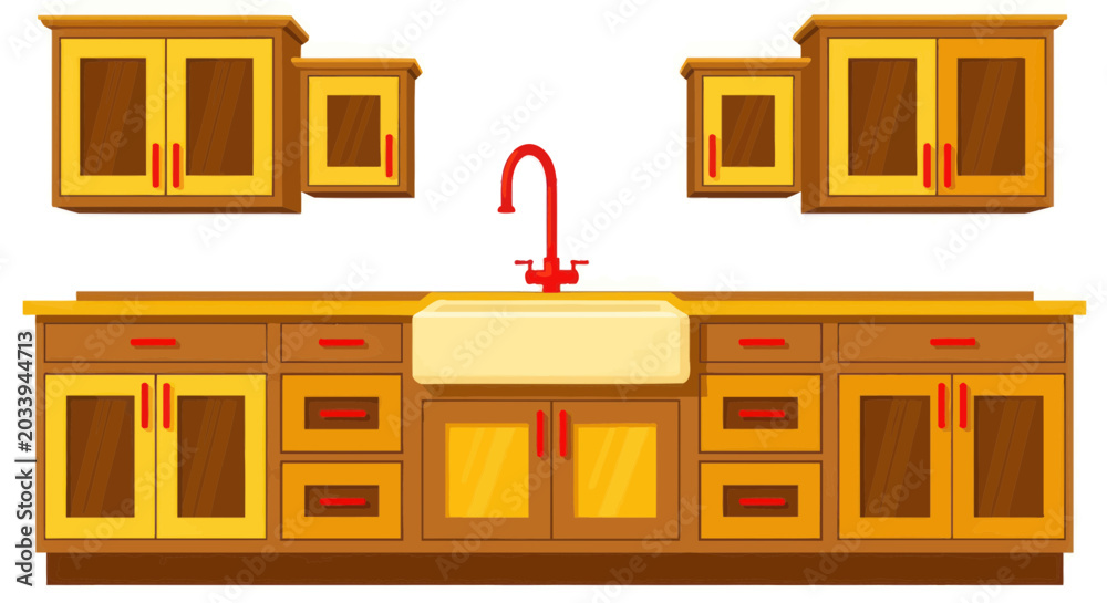 Obraz premium Modern Kitchen Cabinetry with Sink and Faucet illustration