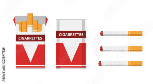 Fotografi Vector illustration of tobacco cigarettes in open and closed packs, alongside in