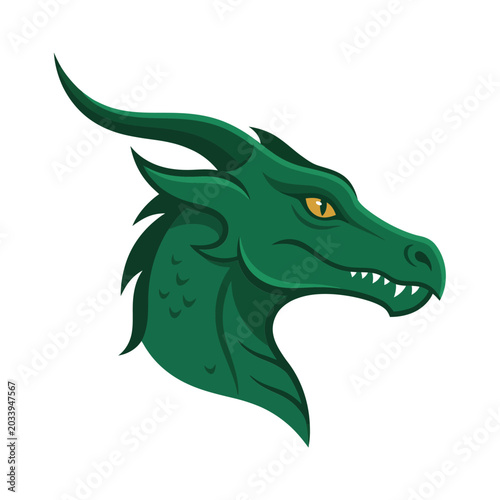 Φωτογραφία Green dragon head illustration with yellow eyes