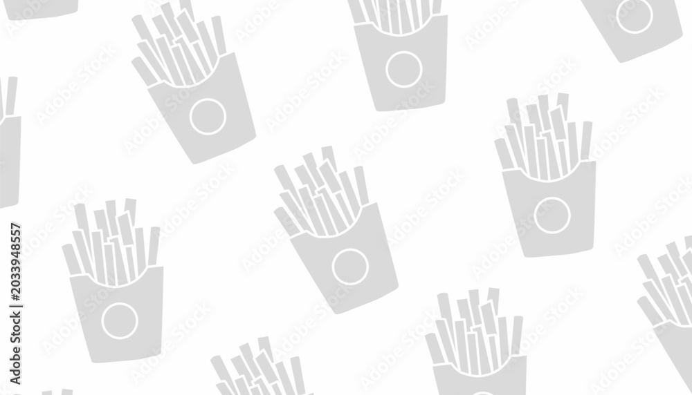 Fototapeta premium Doodle French Fries Seamless Pattern. Crispy Fast Food Background. Hand Drawn Doodle Style