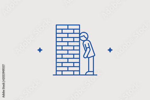 Cuadro en lienzo Depressed man hitting head against wall line icon for mental helplessness