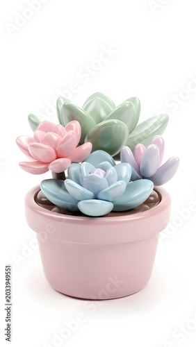 succulents 3d rendering isolated on white background cartoon plastic style icon