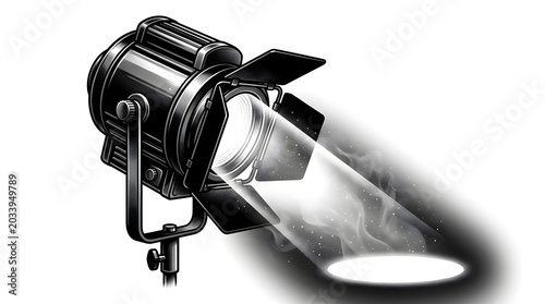 Vintage spotlight casting beam in monochrome illustration