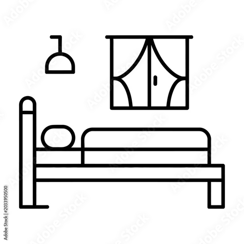 Vector of a bedroom with a bed, window, and lamp