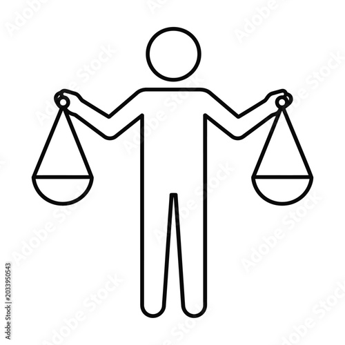 Vector of a figure holding balanced scales in both hands symbolizing justice and fairness