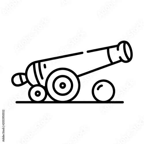 Vector of an old-fashioned cannon with wheels and cannonball
