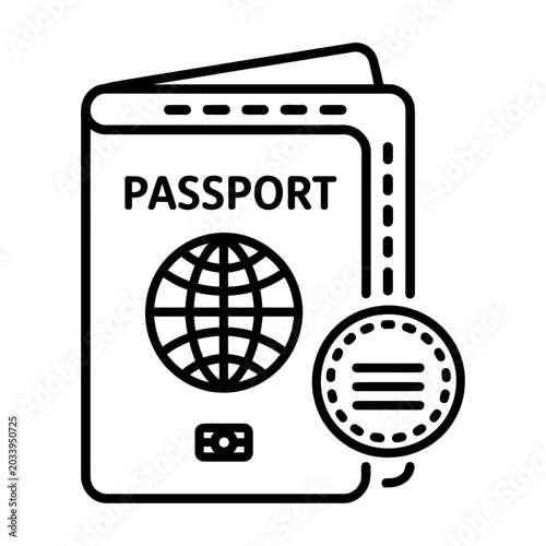 Vector of a passport with a stamp in the middle of a travel document icon.