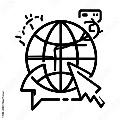 Vector graphic of a globe vector surrounded by a cursor and speech bubbles