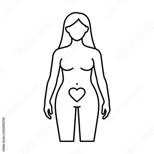 vector illustration of a woman's body with a heart on her lower abdomen