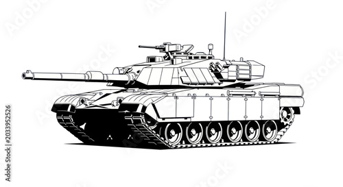 Foto Modern battle tank illustration, military vehicle, heavy armor, combat machine