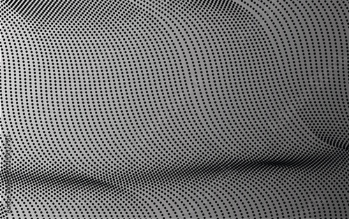 Abstract digital grid pattern flowing in curved space with subtle lighting and depth for science or technology concepts