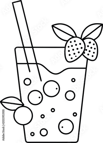 berry smoothie line art vector illustration on transparent background