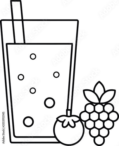 berry smoothie line art vector illustration on transparent background
