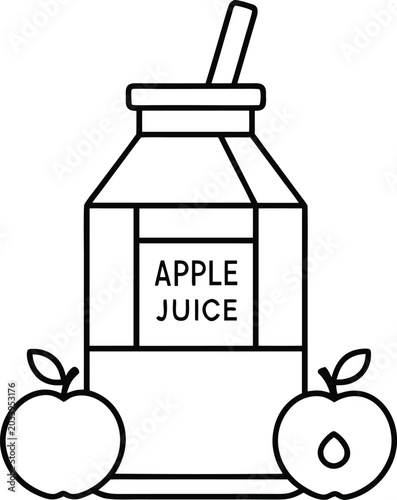 apple juice line art vector illustration on transparent background
