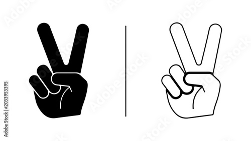 Cuadro en lienzo Victory Hand Sign Icons Solid and Outline Style