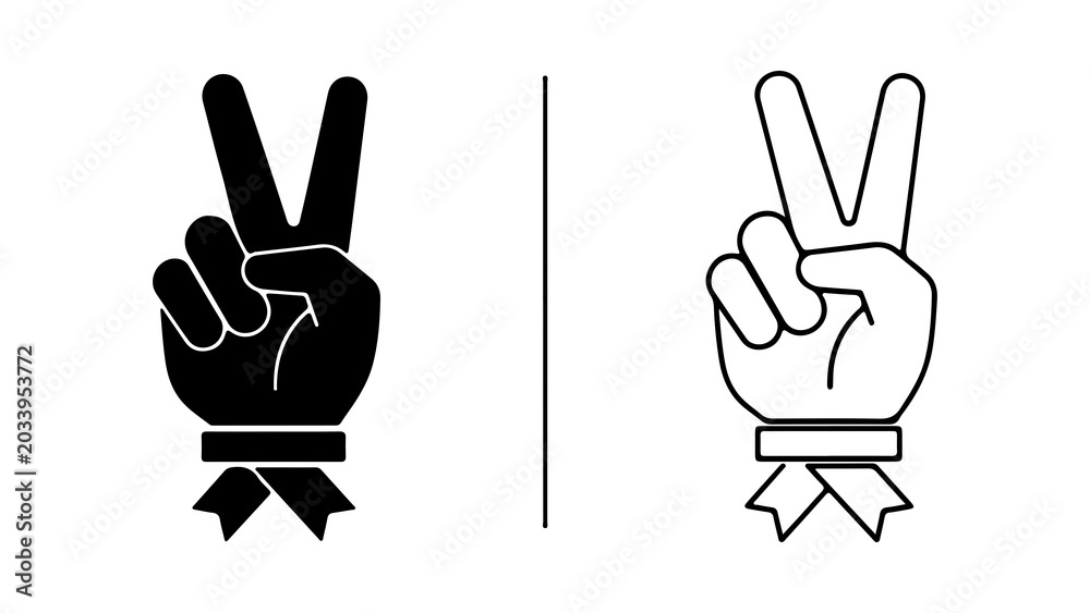 Fototapeta premium Victory Hand Gesture Icons With Award Ribbons