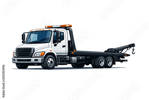 A detailed digital illustration of a tow truck on a gray background.