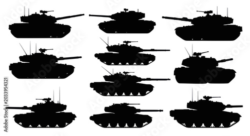 Canvas Print Military Tank Silhouettes Collection - Modern Warfare Vehicles