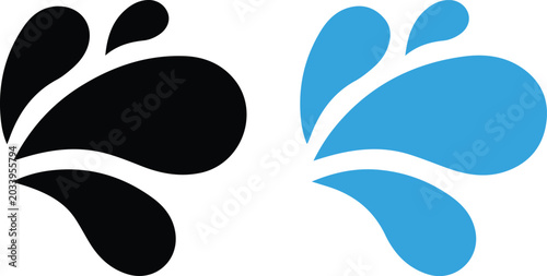 Photos abstract water drop splash paw print icon two color variation black blue flat ve