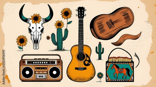Stylized Western Objects Set for Summer Music Festival Branding