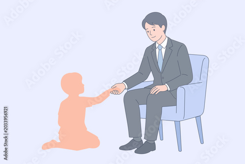 Inner Child Connection : Professional Person and Small boy Silhouette Flat Illustration