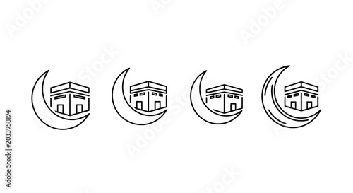 Bild auf Leinwand Islamic Kaaba and crescent moon icons, set of 4 minimalist line art symbols, rel