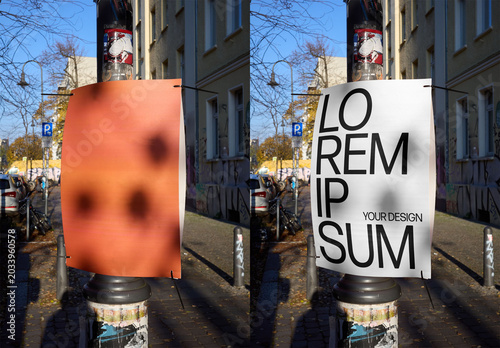 Mockup Of Vertical Customizable A3 Poster On Lamp Post