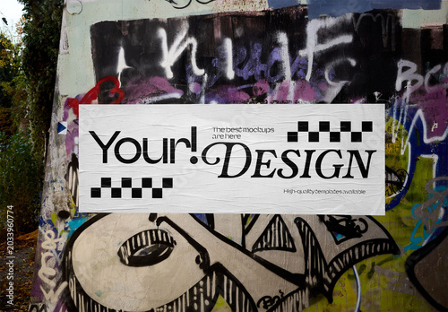 Mockup Of Customizable Advertisement Pasted On Wall