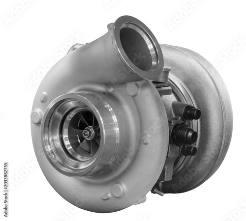 Photography Isolated Metallic turbocharger component appears in the image