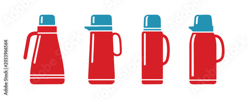 Foto Stylish vector icons of vacuum flasks for beverage storage