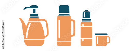 фотографія Insulated drink flask icon bundle with minimal vector graphics.