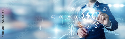 Billede på lærred Specialist hand hold global ENERGY TECHNOLOGY and network grids