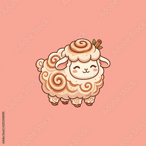 Vászonkép Cute Cartoon Sheep with Swirl Wool.