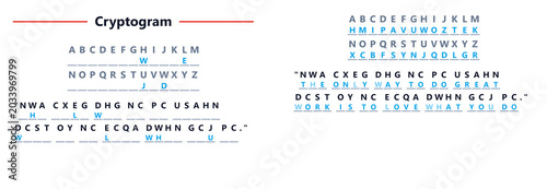 Photography Cryptogram code with letter substitution and deciphering instructions